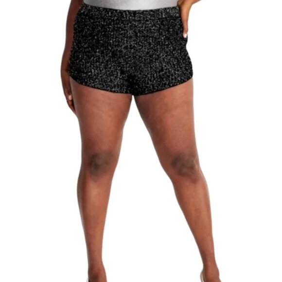Future Collective Women's Size 3X Black Mid Rise Sequin Mini Shorts Knit - Picture 1 of 12